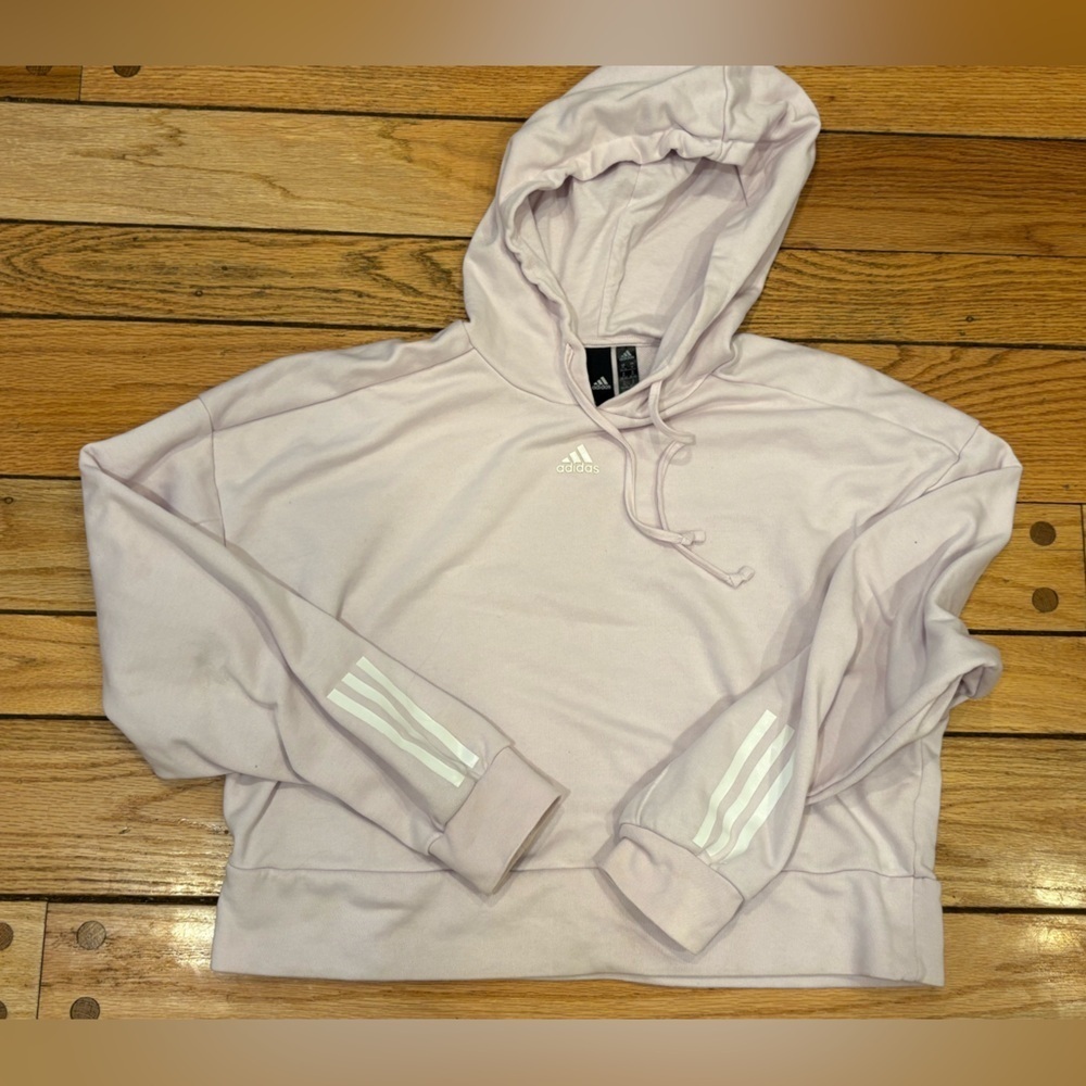 Adidas Women's Almost Pink Hoodie sweatshirt Cropped size medium